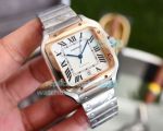 Replica Cartier Santos Automatic Watch White Dial Stainless Steel Strap 2-Tone Rose Gold Bezel